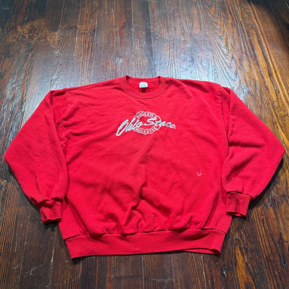 Vintage Ohio State Buckeyes Jerzees Sweatshirt Mens XL Red Embroidered USA Made
